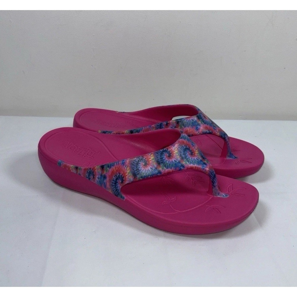 Alegria Womens 37 Ode Blast Off Bold Pink Rubber Thong Flip Flops Tie-Dye Sandal